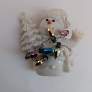 Snowman Figure Christmas Lights Tree Brooch Pin